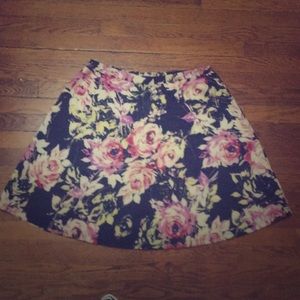 Navy skater skirt with roses
